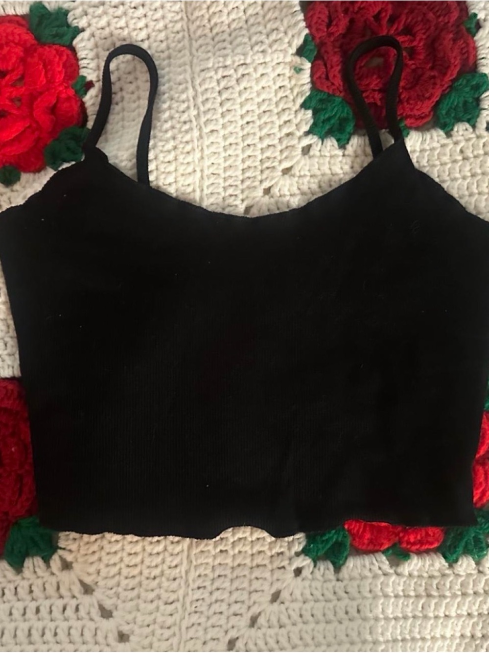 SHEIN Black Ribbed Cropped Cami with Thin Straps